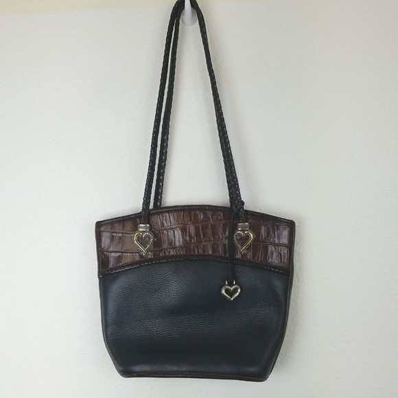 BRIGHTON Pebbled Leather Black & Brown Handbag - Picture 1 of 11
